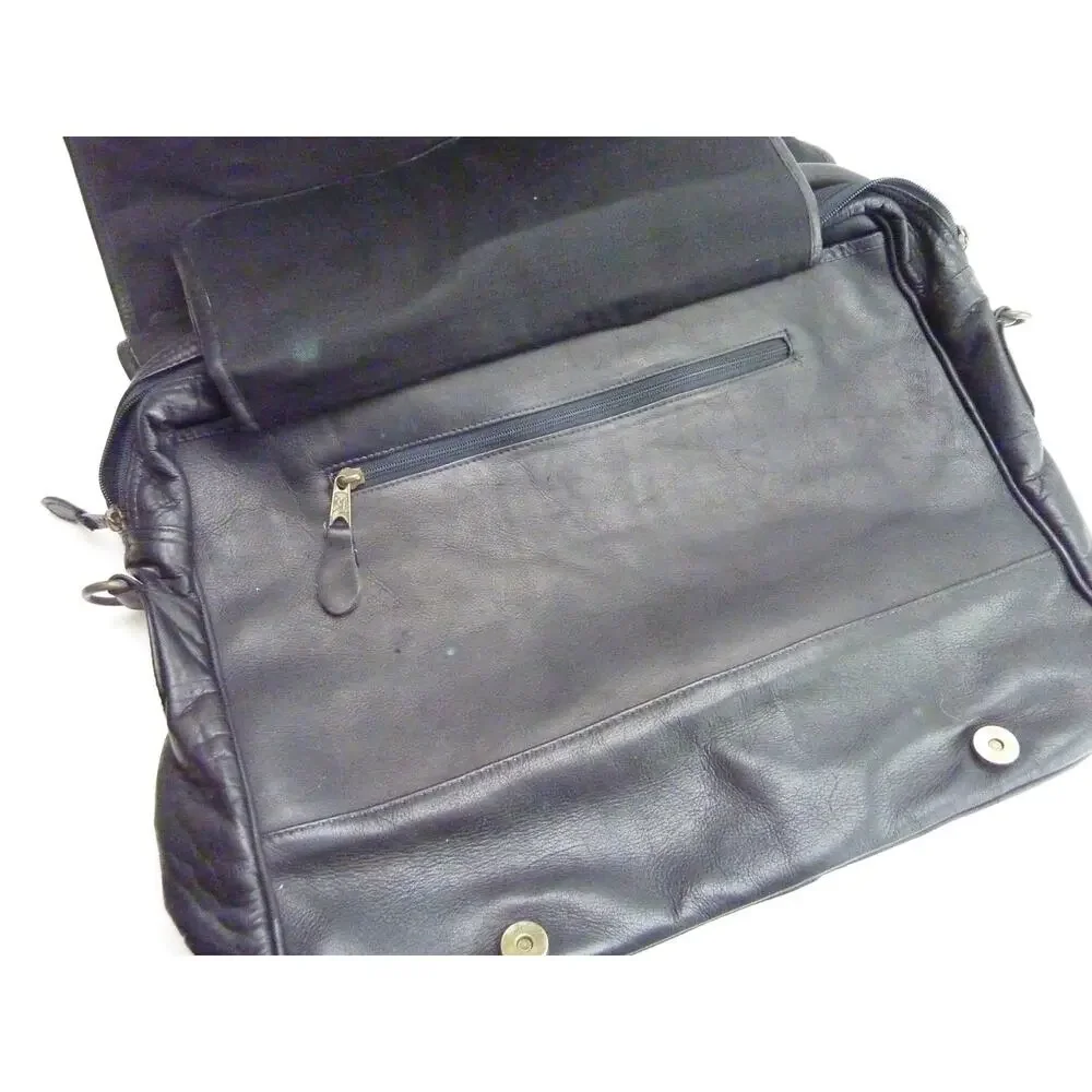 Vintage Amazonia Black Leather Briefcase Satchel Bag Work Laptop Portfolio 17
